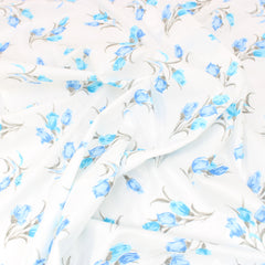 3 Metres Summer-Time Softness Floral 100% Cambric Cotton Lawn - Tulip- 44" Wide Blue