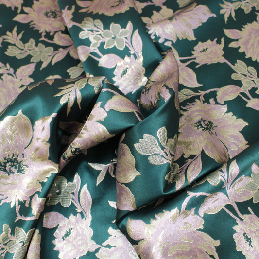 3 Metre Luxury Metallic Floral Brocade - 55” Wide Green