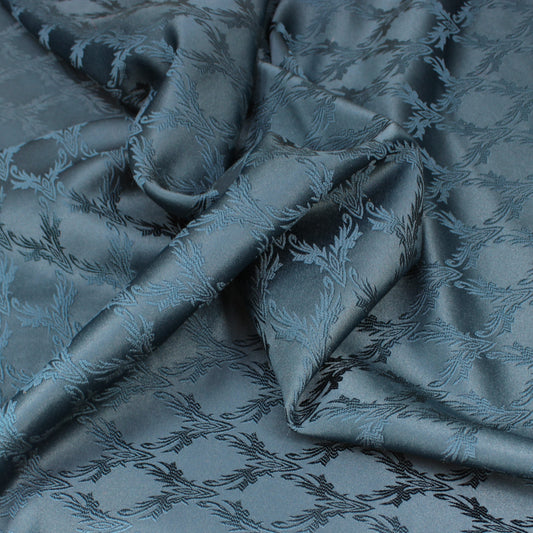 3 Metre Luxury Metallic Floral Brocade - 55” Wide Petrol Blue