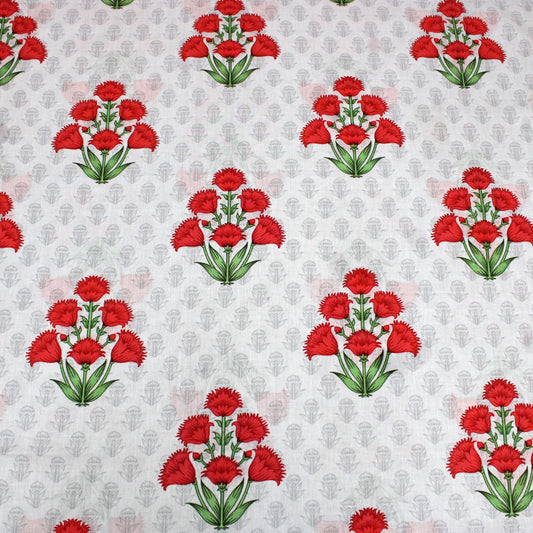 3 Metres Soft Floral 100% Summer Cotton Lawn - Flower Bouquet - 44" Wide Light Grey