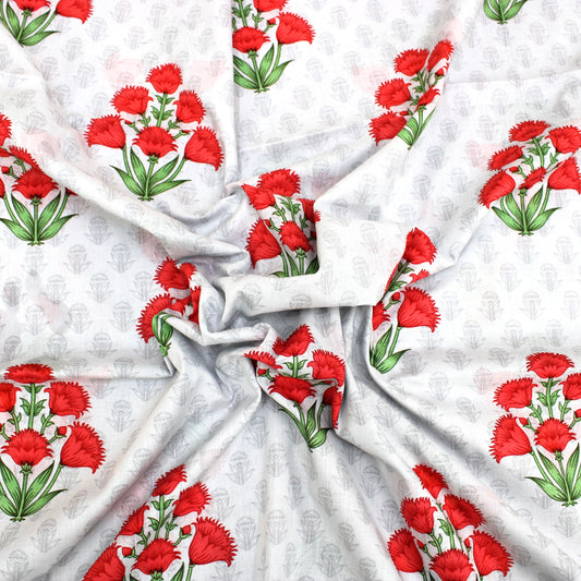 3 Metres Soft Floral 100% Summer Cotton Lawn - Flower Bouquet - 44" Wide Light Grey