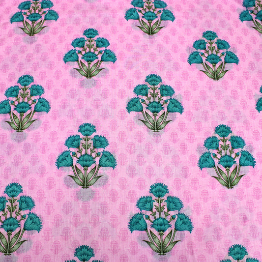3 Metres Soft Floral 100% Summer Cotton Lawn - Flower Bouquet - 44" Wide Pink