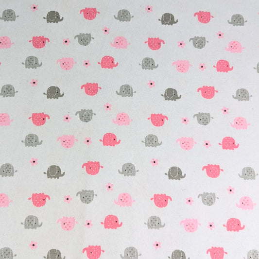 3 Metres Brushed Cotton Blend Fabric- Elephants 55" Wide