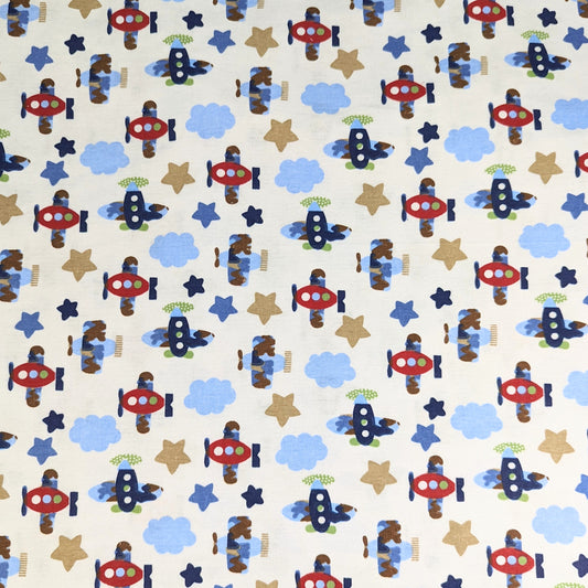 3 Metres Brushed Cotton Blend Fabric- Planes 55" Wide