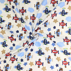3 Metres Brushed Cotton Blend Fabric- Planes 55" Wide
