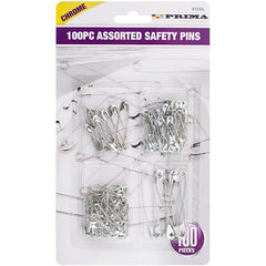 Assorted Chrome Safety Pins- Pack of 100 - Pound A Metre