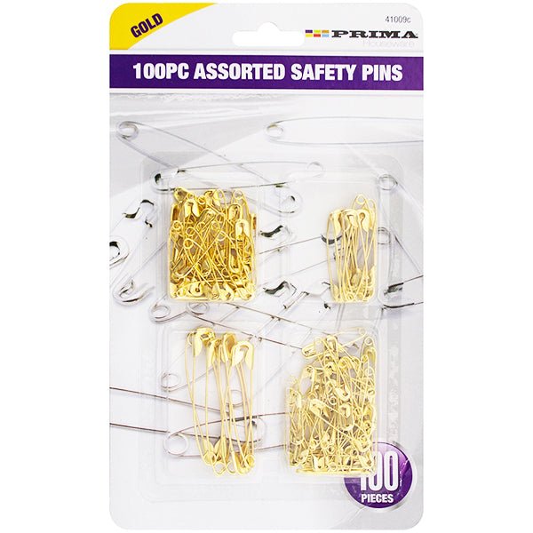 Assorted Gold Safety Pins- Pack of 100 - Pound A Metre
