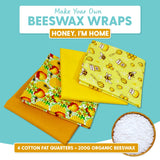 DIY Beeswax Wrap Kit- 4 Cotton Fat Quarters + 200g Beeswax (Honey, I'm Home) - Pound A Metre