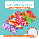 DIY Beeswax Wrap Kit- 4 Cotton Fat Quarters + 200g Beeswax (Watercolour Fantasy) - Pound A Metre