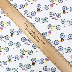 Dressmakers Quality Floral Cotton Poplin - Bicycle - 55" Wide White - Pound A Metre