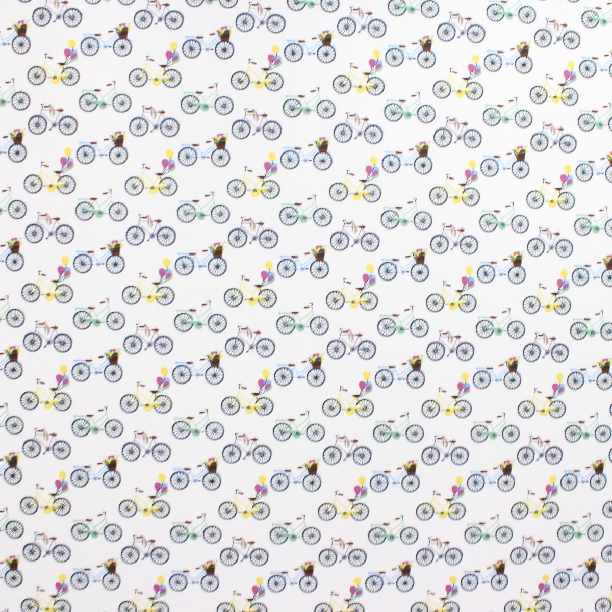 Dressmakers Quality Floral Cotton Poplin - Bicycle - 55" Wide White - Pound A Metre