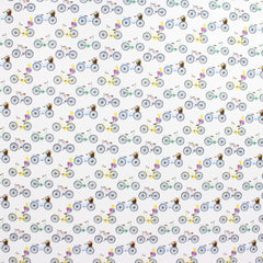 Dressmakers Quality Floral Cotton Poplin - Bicycle - 55" Wide White - Pound A Metre