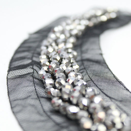 Embellished Sequin Fabric Necklace, Dresses Embellishment - Black - Pound A Metre