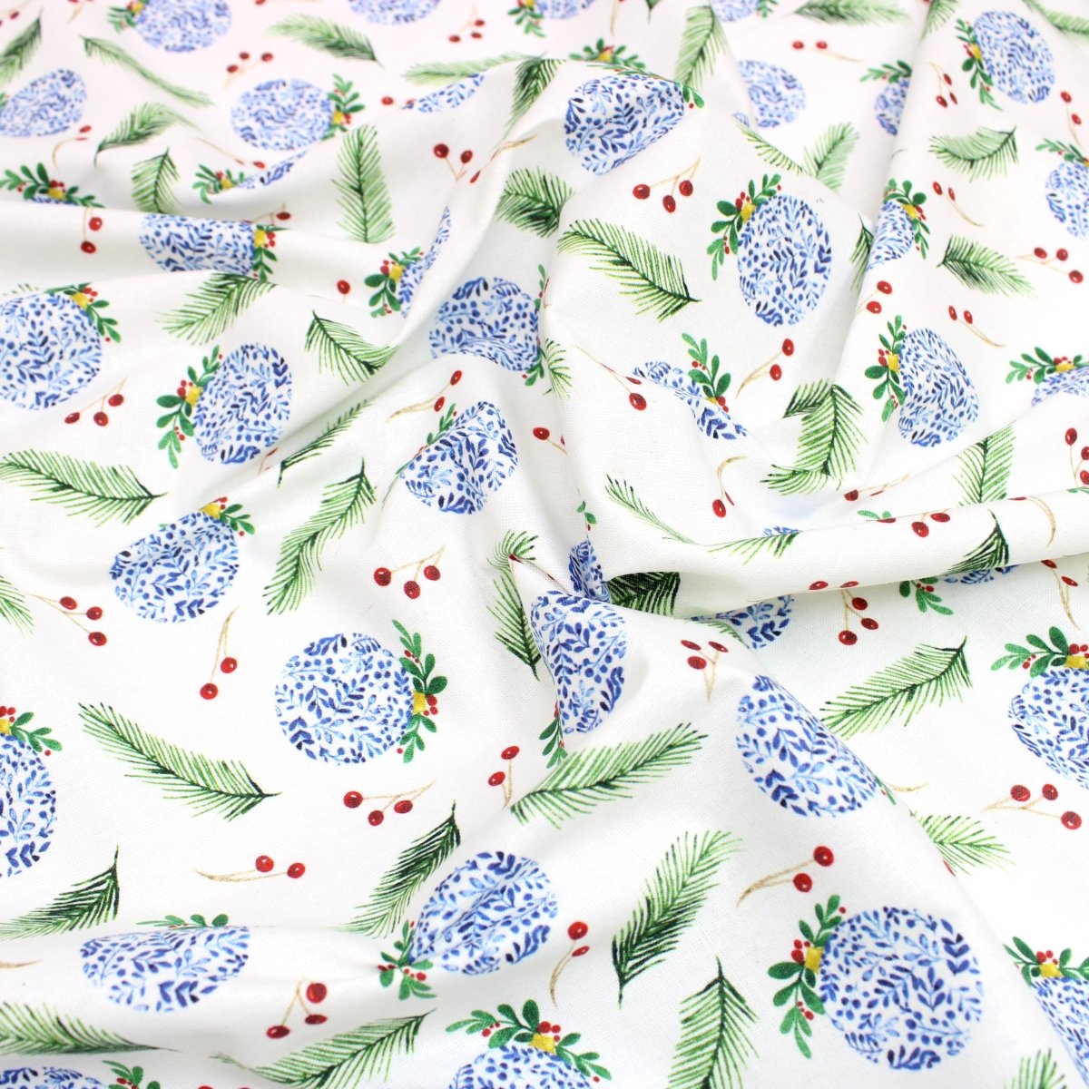 Festive Quilting Cotton 44" Wide Floral Bauble - Ivory - Pound A Metre