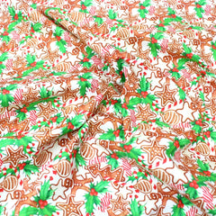 Festive Quilting Cotton 44" Wide Gingerbread- White - Pound A Metre