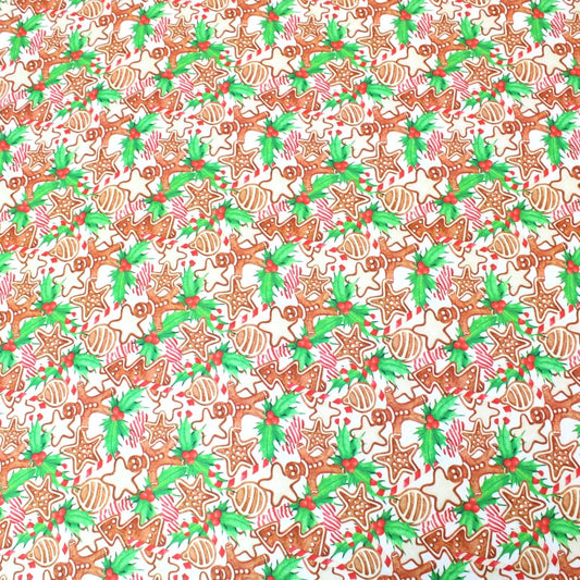 Festive Quilting Cotton 44" Wide Gingerbread- White - Pound A Metre