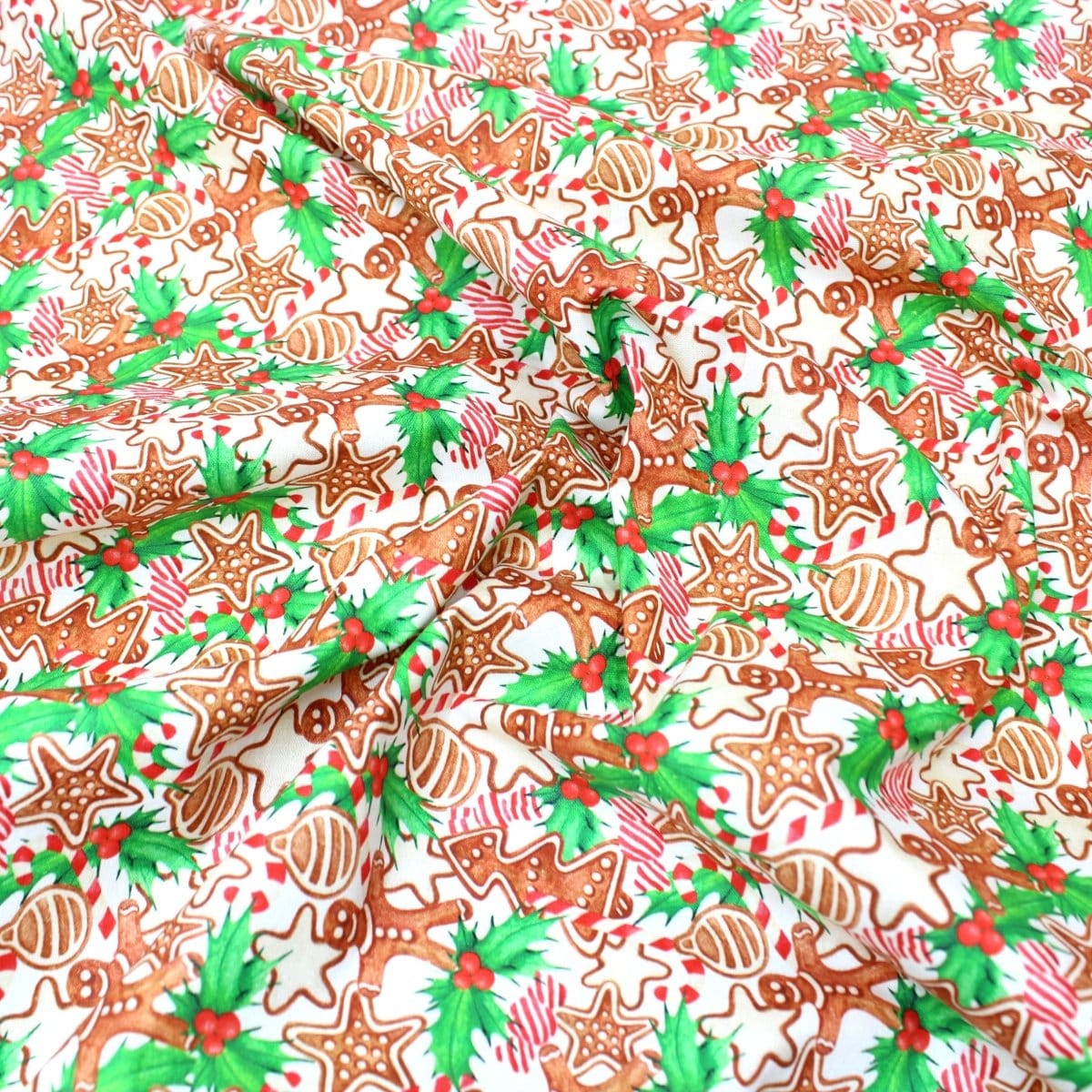 Pound A Metre Full Metre Festive Quilting Cotton 44" Wide Gingerbread- White