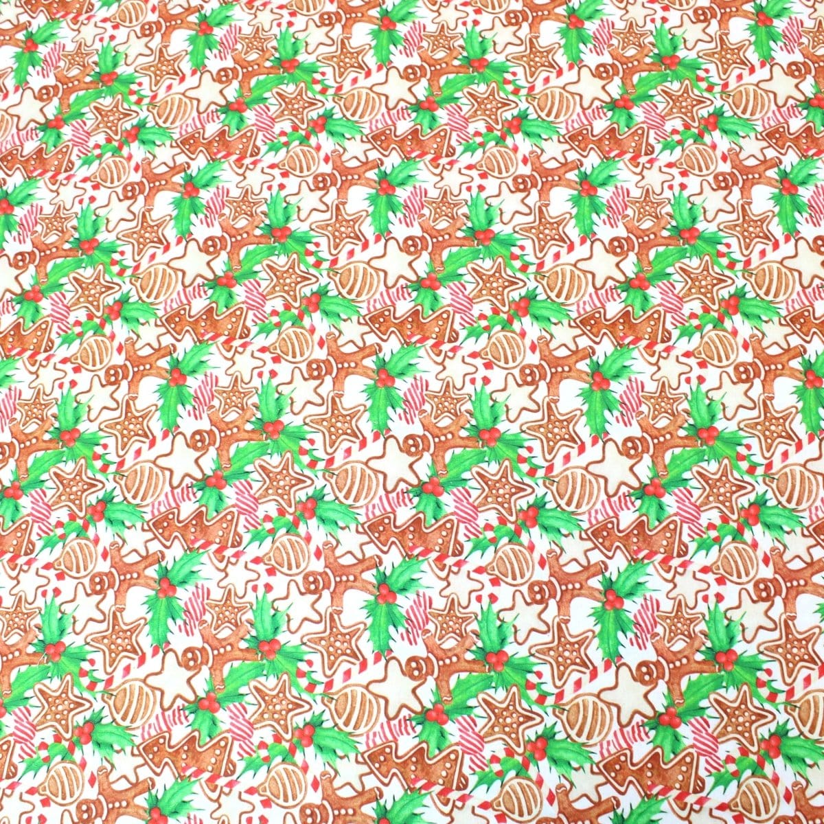 Pound A Metre Full Metre Festive Quilting Cotton 44" Wide Gingerbread- White