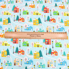 Festive Quilting Cotton 44" Wide Snow House - Light Blue - Pound A Metre