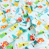 Pound A Metre Full Metre Festive Quilting Cotton 44" Wide Snow House - Light Blue