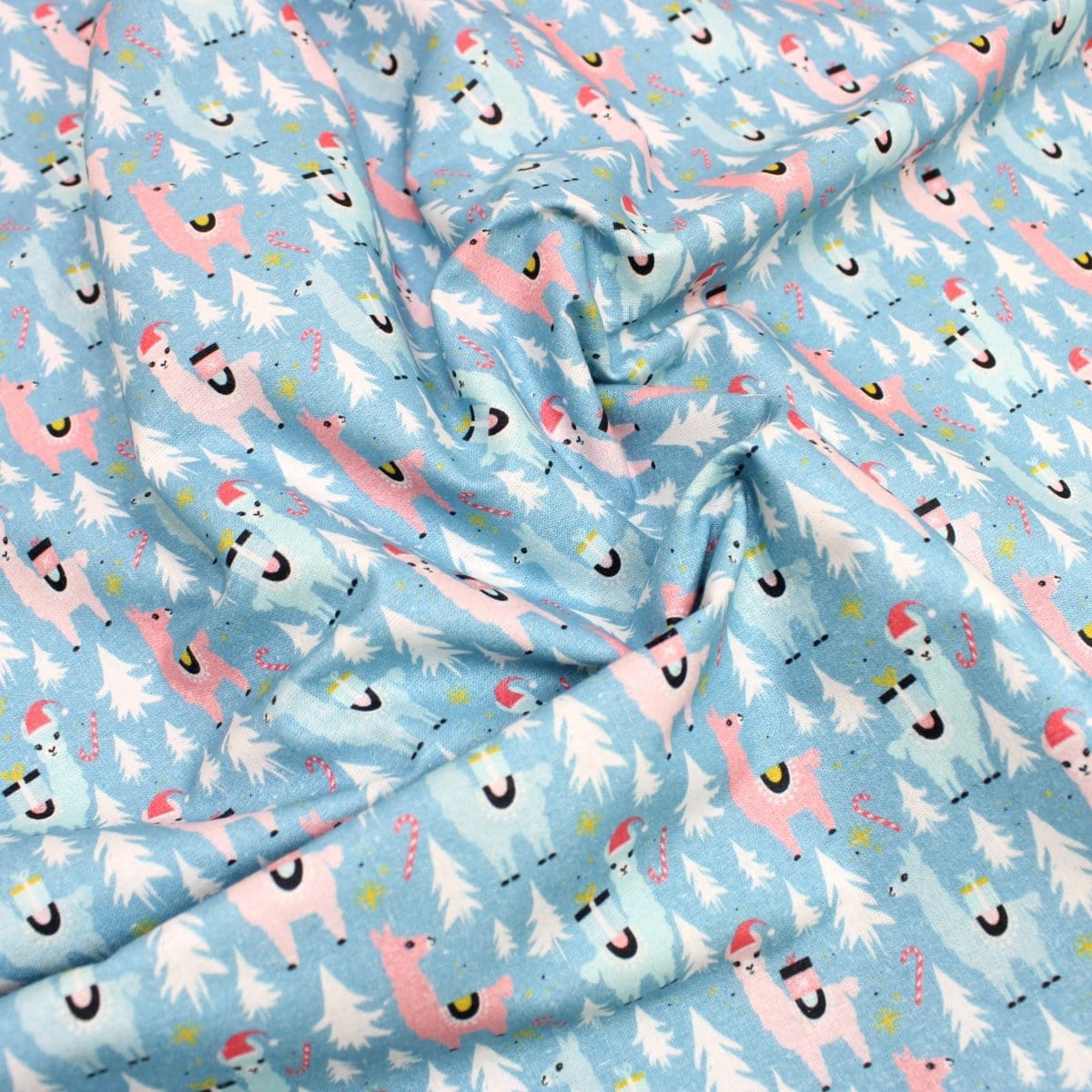 Pound A Metre Full Metre Festive Quilting Cotton 44" Wide Snow Llamas - Cadet Blue