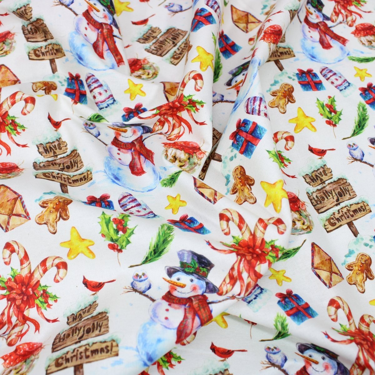 Festive Quilting Cotton 44" Wide Snowman & Gifts - Pound A Metre