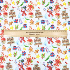 Festive Quilting Cotton 44" Wide Snowman & Gifts - Pound A Metre