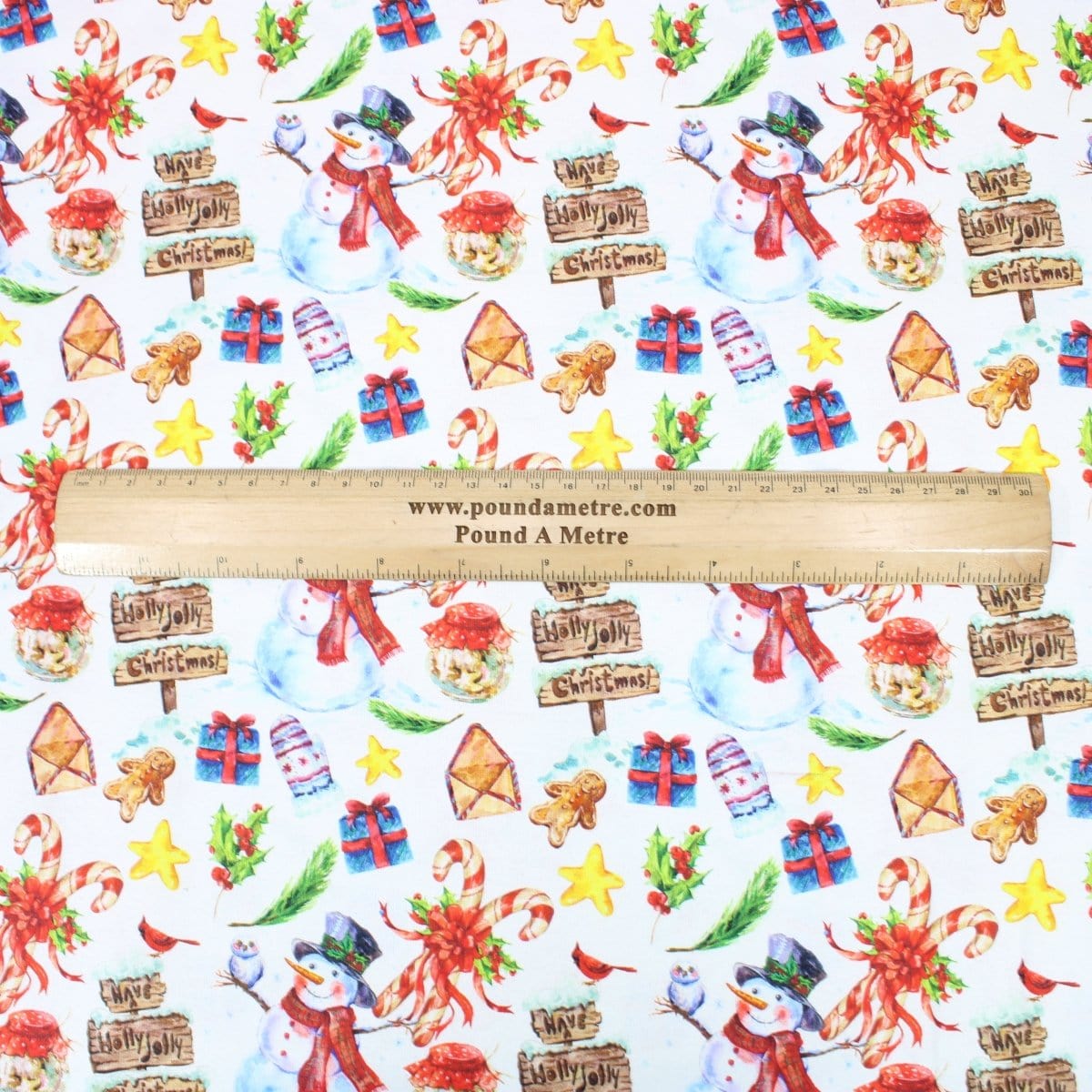 Pound A Metre Full Metre Festive Quilting Cotton 44" Wide Snowman & Gifts