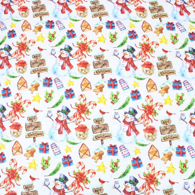 Pound A Metre Full Metre Festive Quilting Cotton 44" Wide Snowman & Gifts