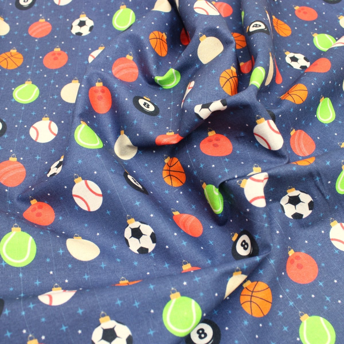 Festive Quilting Cotton 44" Wide Sporty Bauble - Navy - Pound A Metre