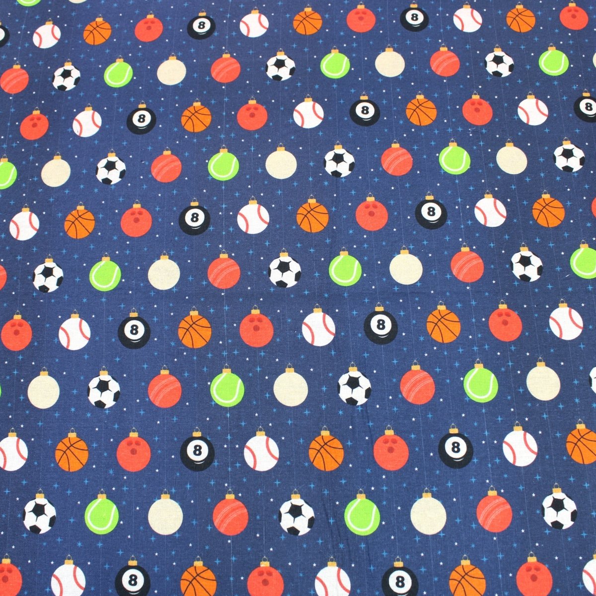 Festive Quilting Cotton 44" Wide Sporty Bauble - Navy - Pound A Metre