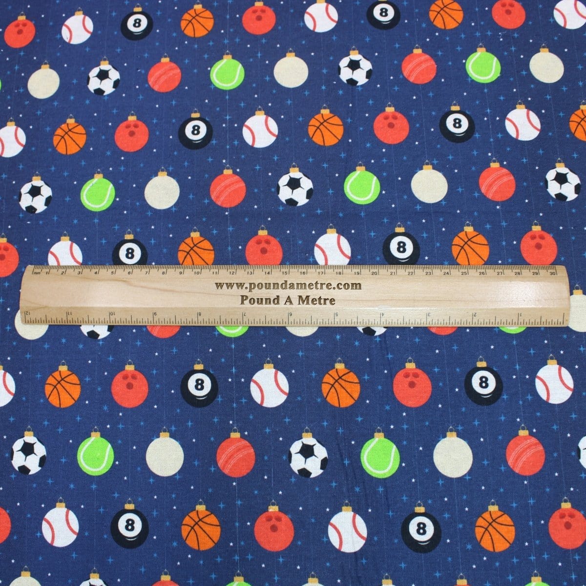 Pound A Metre Full Metre Festive Quilting Cotton 44" Wide Sporty Bauble - Navy