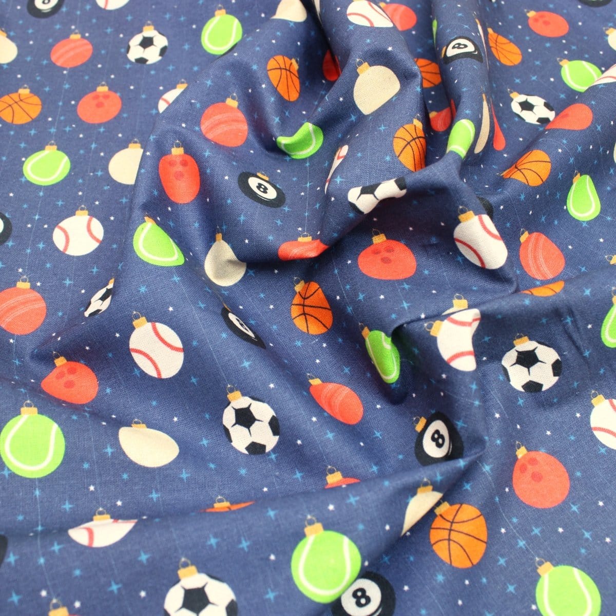 Pound A Metre Full Metre Festive Quilting Cotton 44" Wide Sporty Bauble - Navy