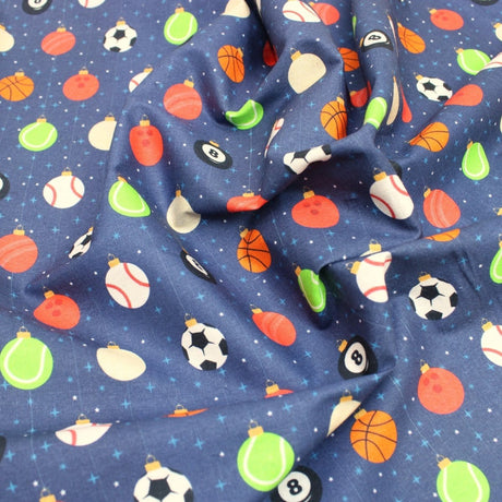Pound A Metre Full Metre Festive Quilting Cotton 44" Wide Sporty Bauble - Navy