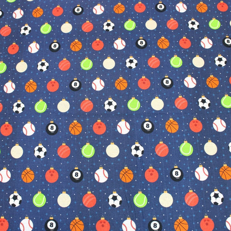 Pound A Metre Full Metre Festive Quilting Cotton 44" Wide Sporty Bauble - Navy