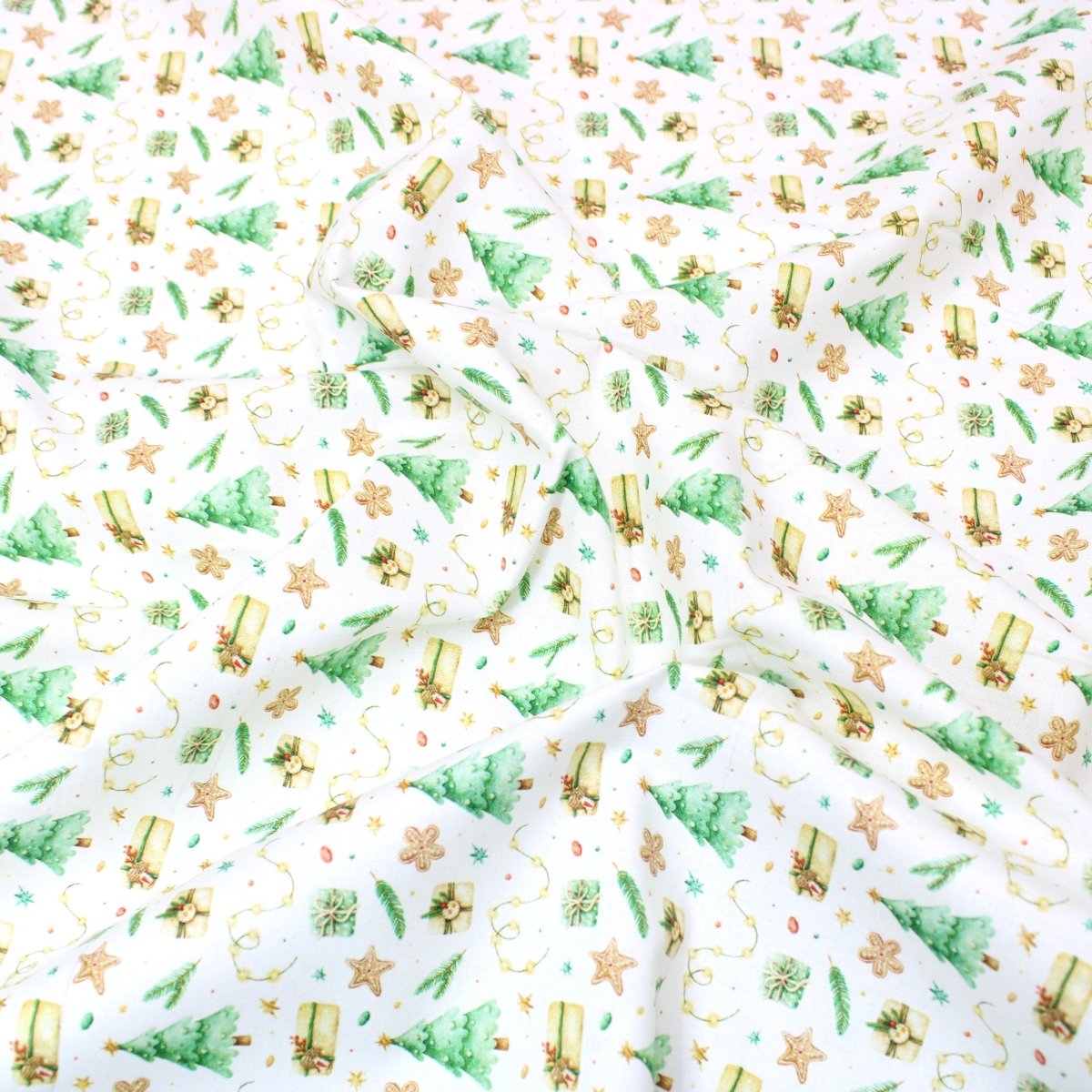 Festive Quilting Cotton 44" Wide Under The Tree- Ivory Gold - Pound A Metre