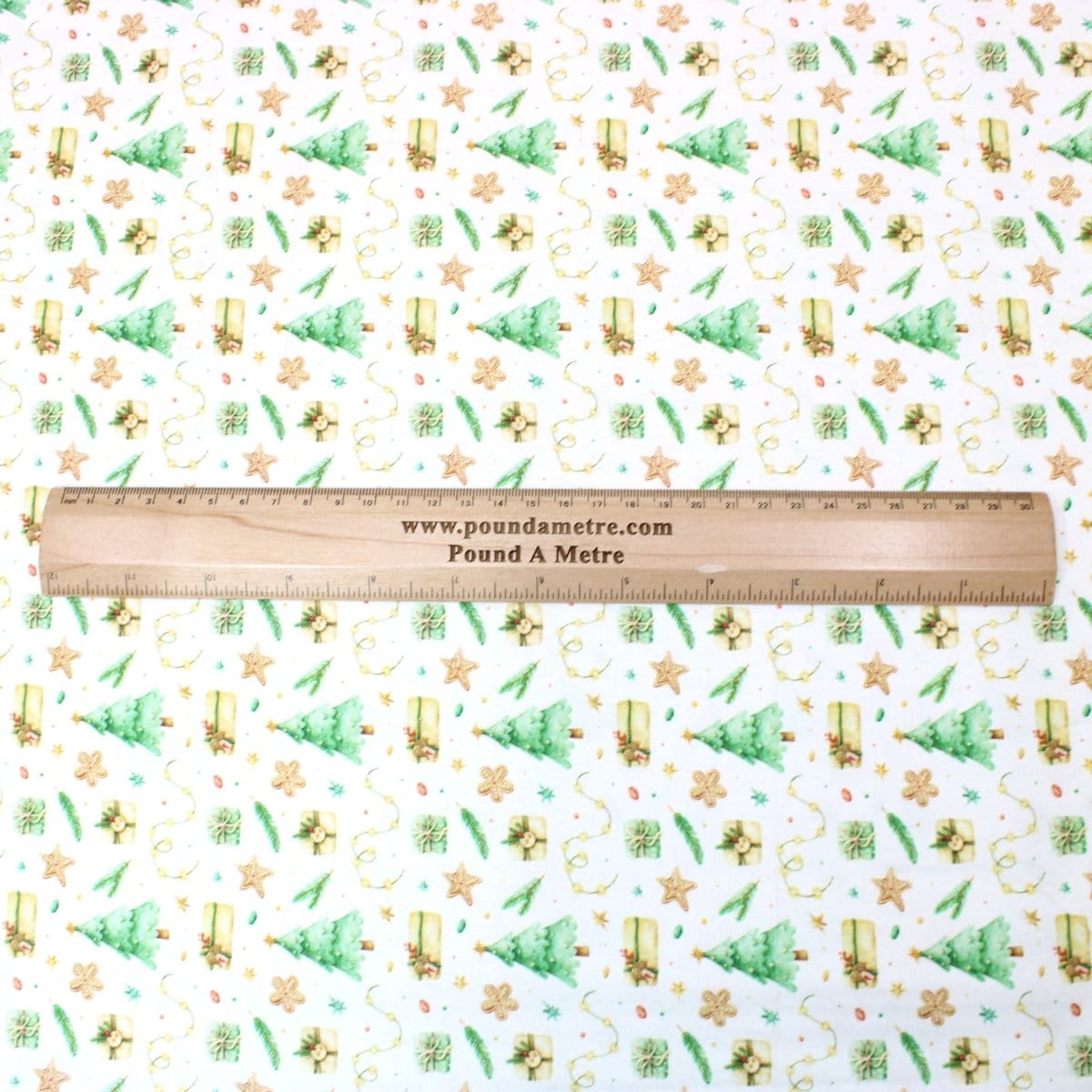 Pound A Metre Full Metre Festive Quilting Cotton 44" Wide Under The Tree- Ivory Gold