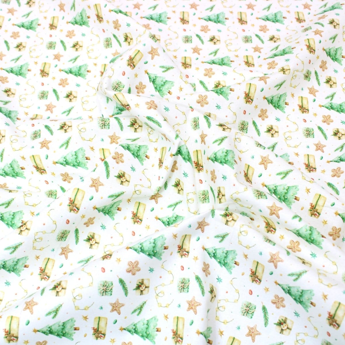 Pound A Metre Full Metre Festive Quilting Cotton 44" Wide Under The Tree- Ivory Gold