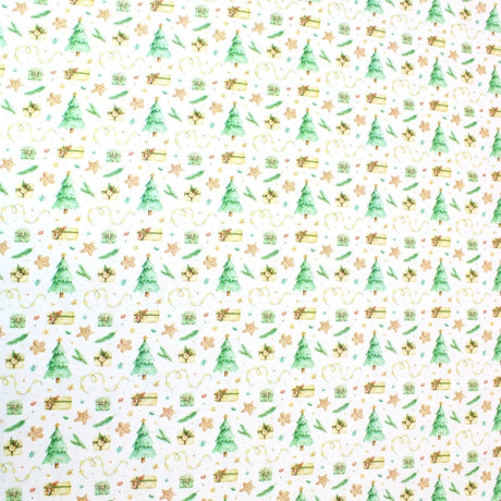 Pound A Metre Full Metre Festive Quilting Cotton 44" Wide Under The Tree- Ivory Gold