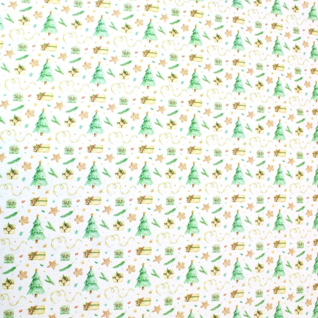 Pound A Metre Full Metre Festive Quilting Cotton 44" Wide Under The Tree- Ivory Gold