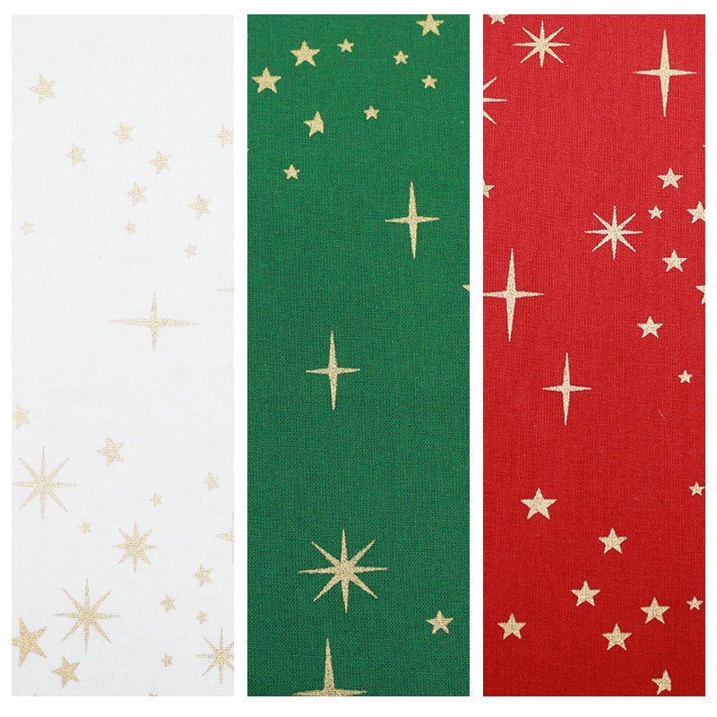 Gold Foil Premium 100% Quilting Cotton "A Christmas Star" - 3 Colours - Pound A Metre