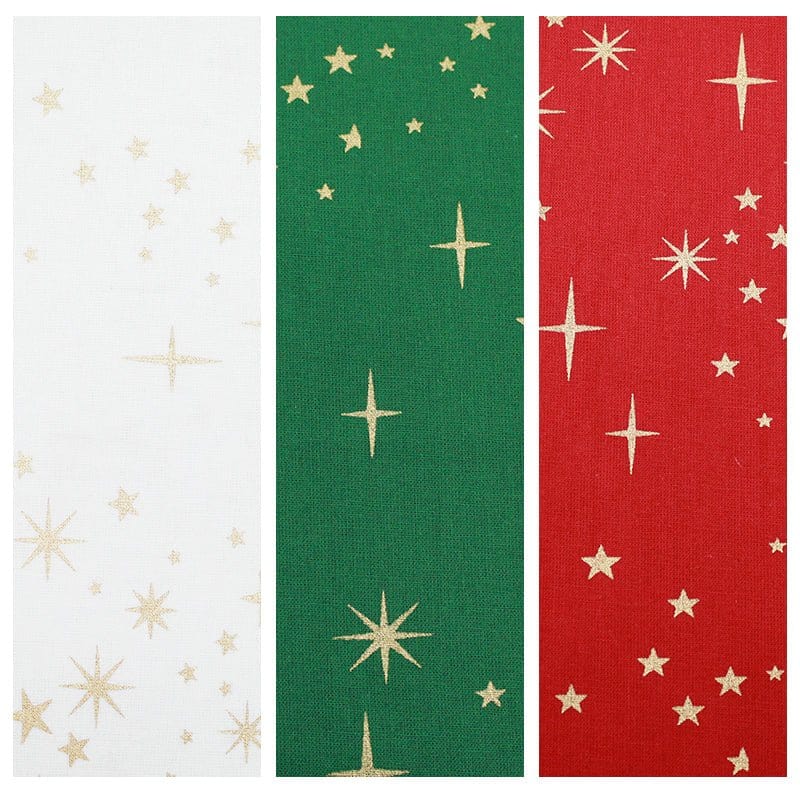 Pound A Metre Gold Foil Premium 100% Quilting Cotton "A Christmas Star" - 3 Colours