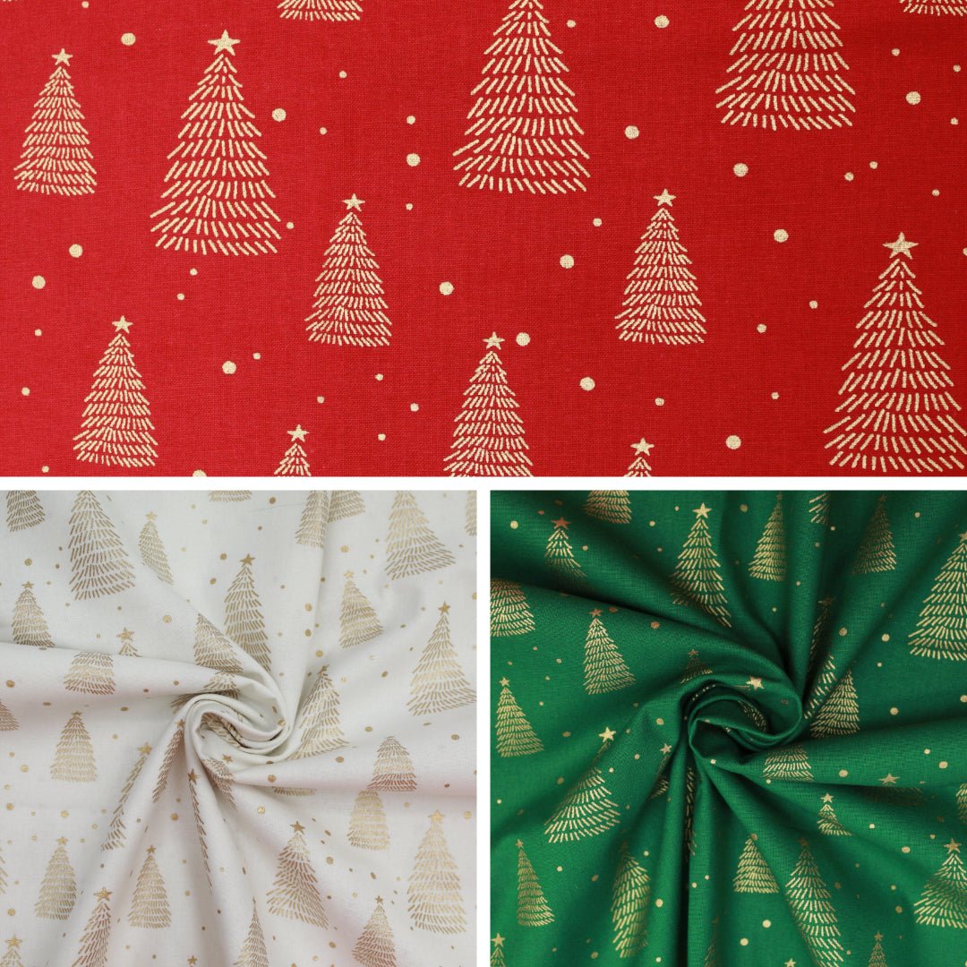 Pound A Metre Gold Foil Premium 100% Quilting Cotton "Christmas Tree" - 3 Colours