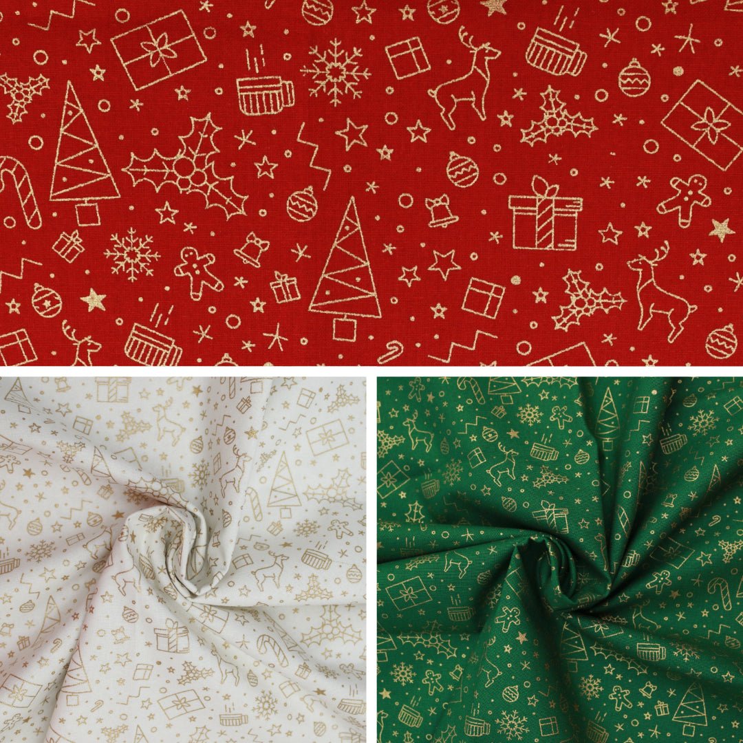 Gold Foil Premium 100% Quilting Cotton "Festive" - 3 Colours - Pound A Metre