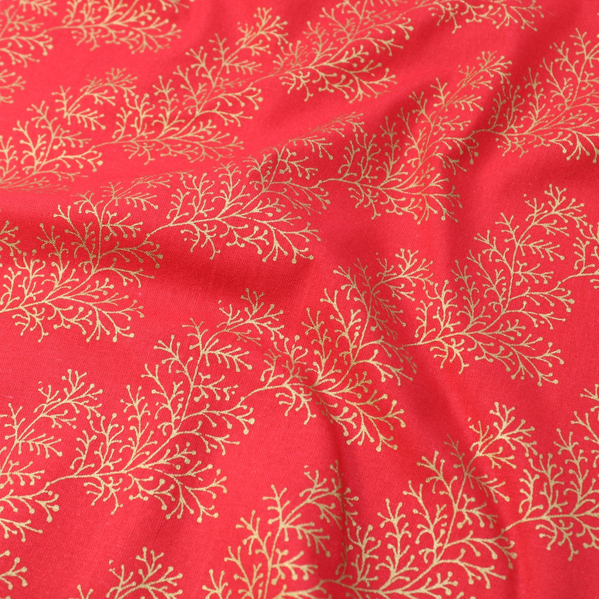 Gold Foil Premium 100% Quilting Cotton "Festive Branches" - 3 Colours - Pound A Metre