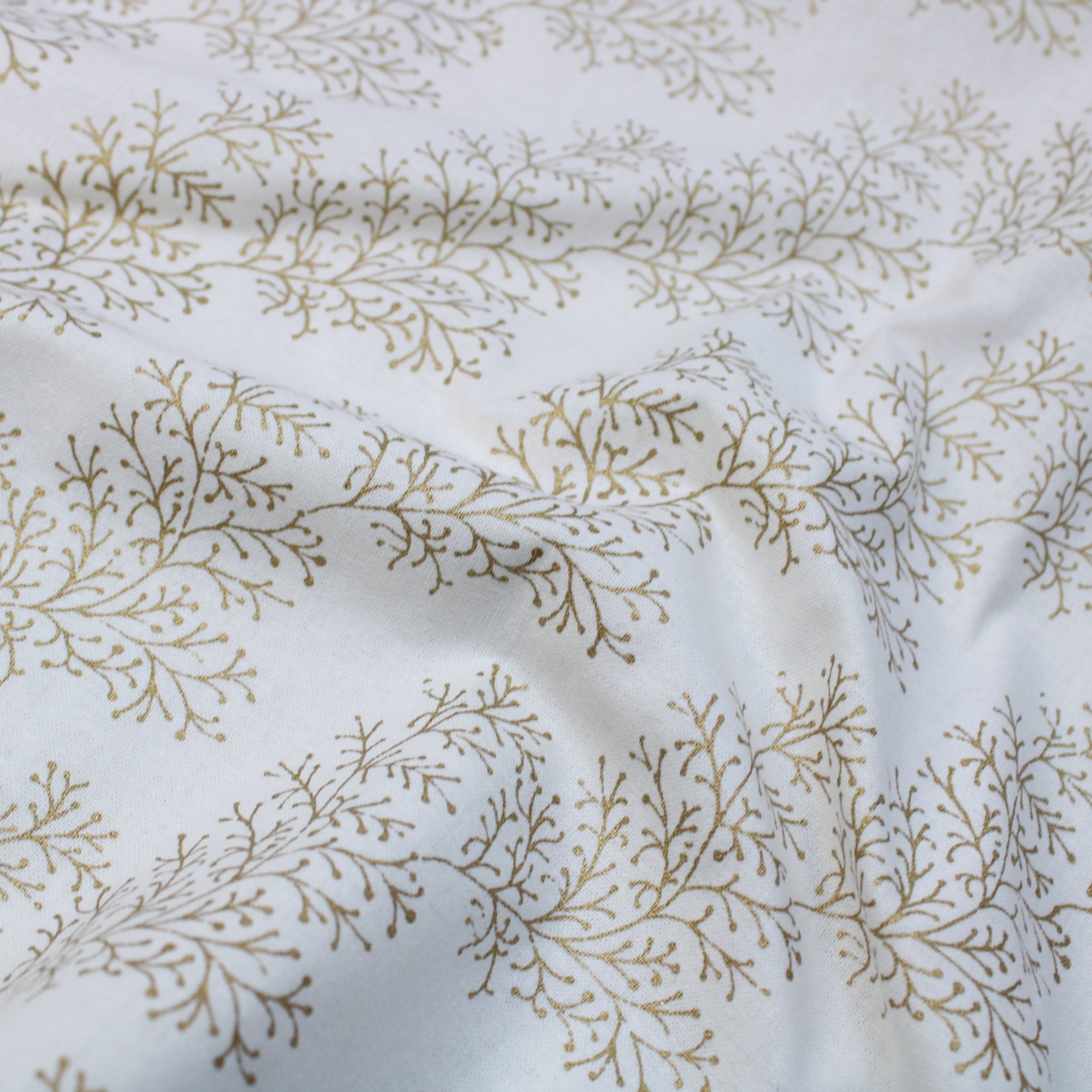 Gold Foil Premium 100% Quilting Cotton "Festive Branches" - 3 Colours - Pound A Metre