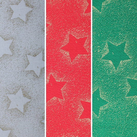 Gold Foil Premium 100% Quilting Cotton "Festive Stars" - 3 Colours - Pound A Metre