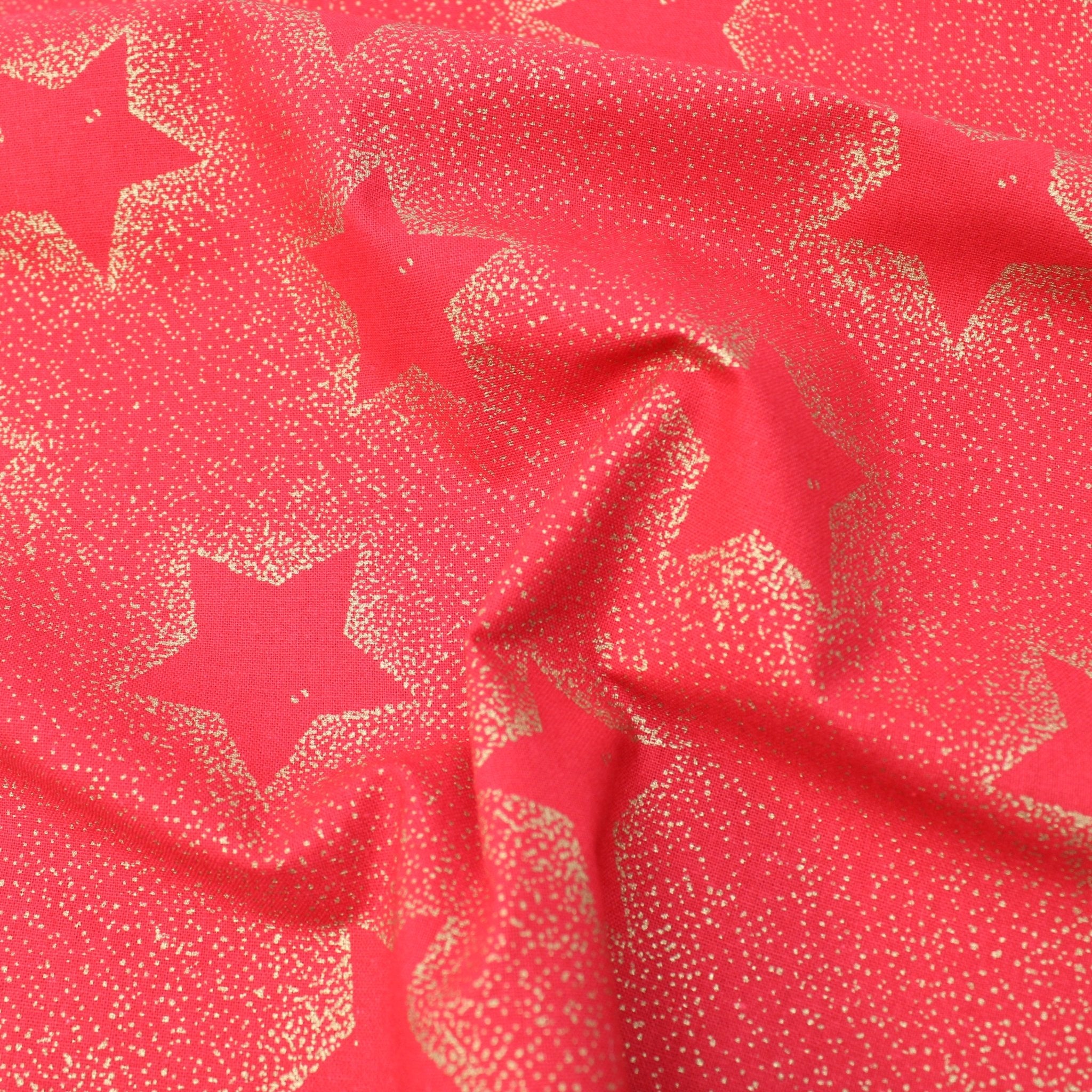 Gold Foil Premium 100% Quilting Cotton "Festive Stars" - 3 Colours - Pound A Metre