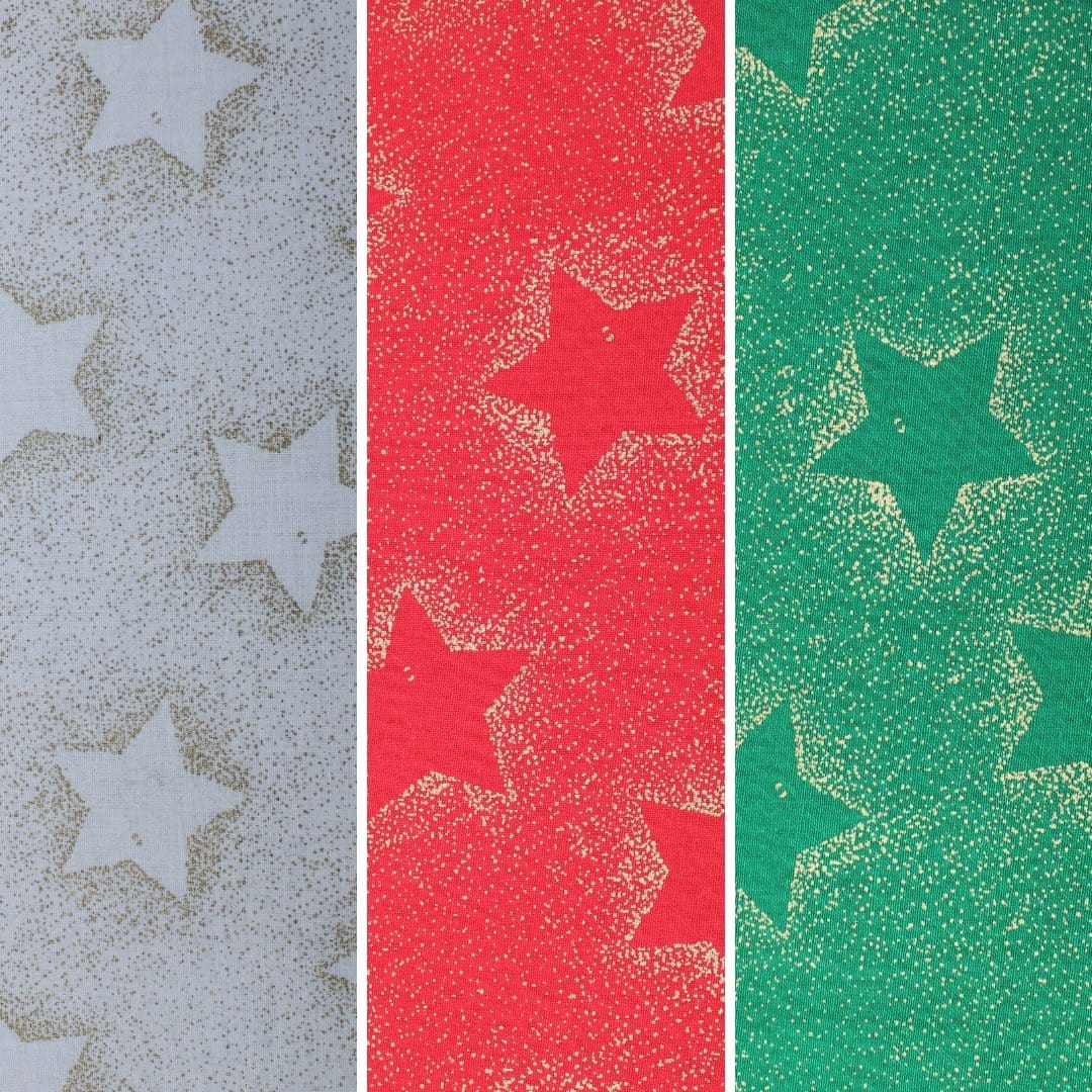 Pound A Metre Gold Foil Premium 100% Quilting Cotton "Festive Stars" - 3 Colours