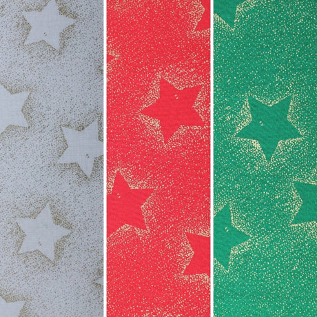 Pound A Metre Gold Foil Premium 100% Quilting Cotton "Festive Stars" - 3 Colours